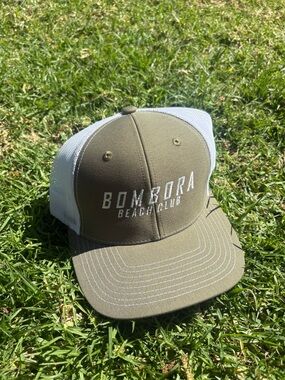 Olive & White Mesh Trucker Cap